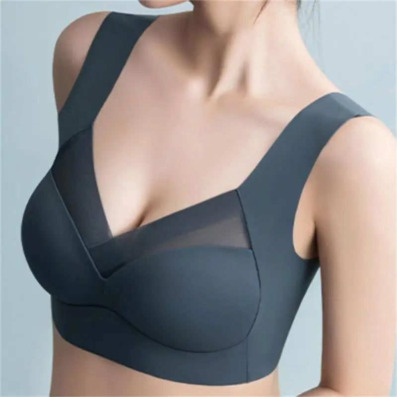 Women's Bra Large Size Seamless Thin Lace Wrap Chest Underwear One-Piece Fixed Cup No Steel Ring Gather Vest Bra Women